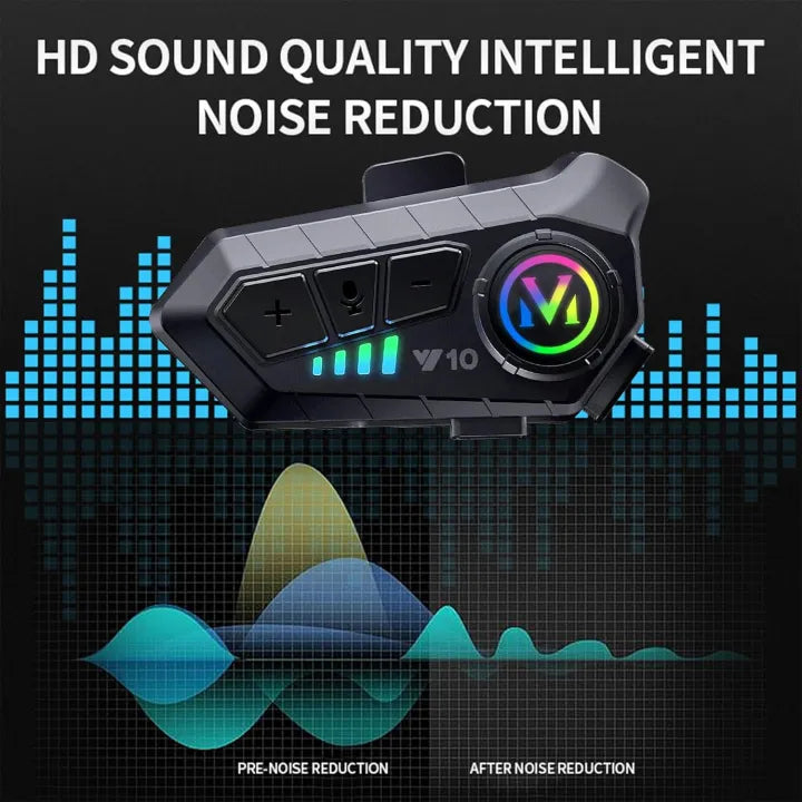 V10 Bluetooth Motorcycle Helmet Intercom | Noise Reduction Headset