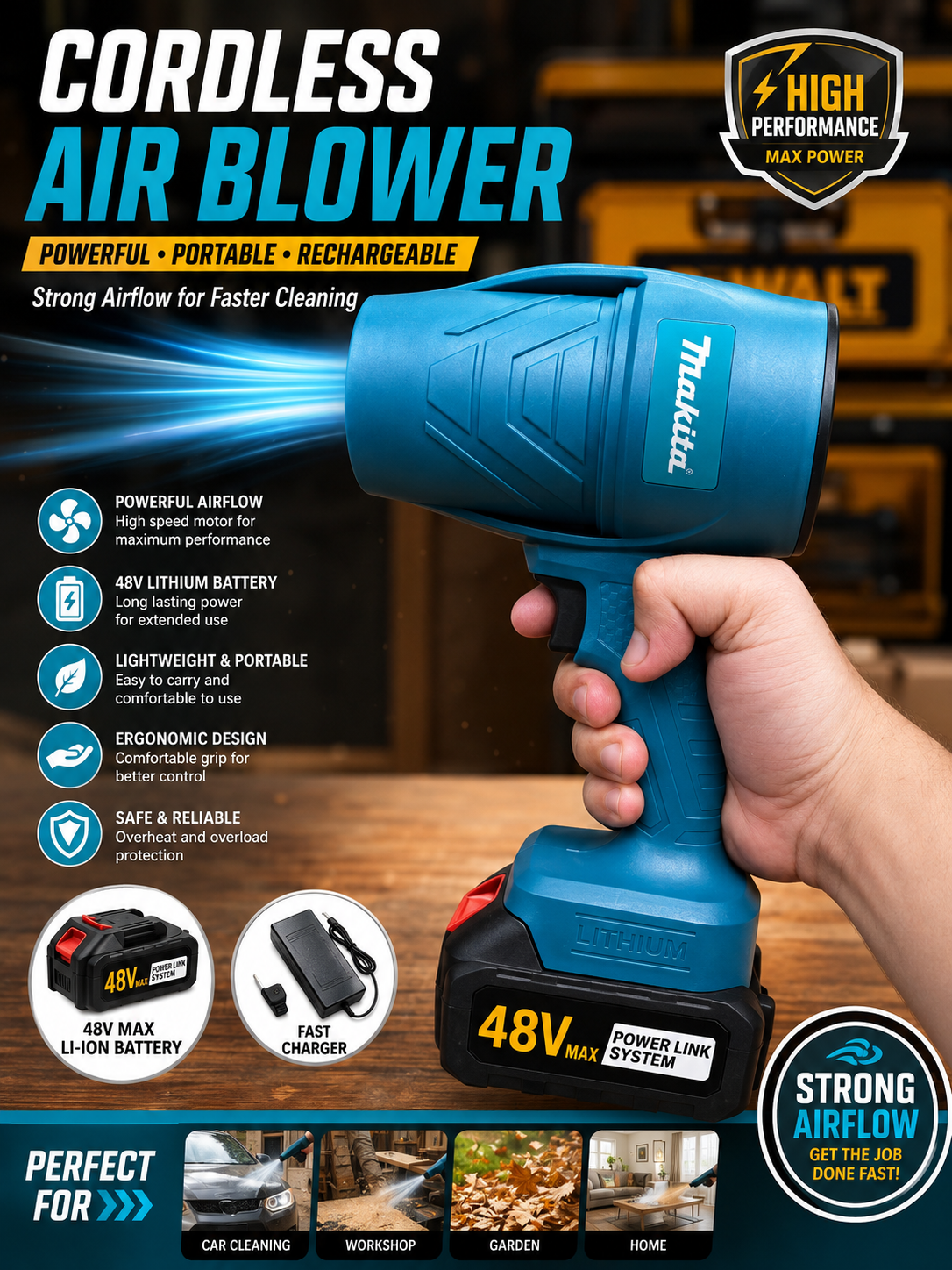 48V Rechargeable Cordless Jet Blower